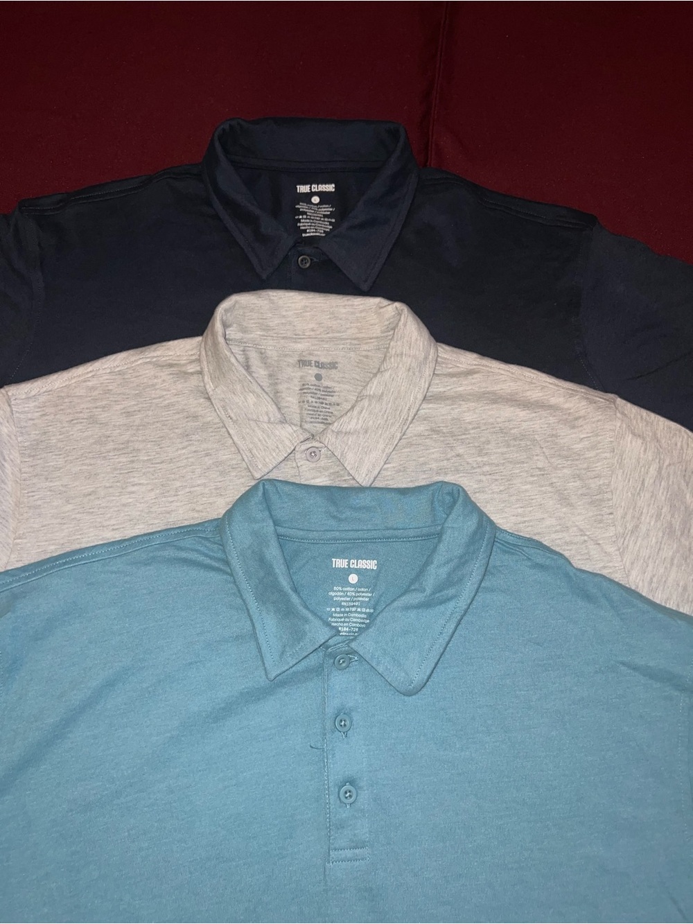 True Classic men’s polo shirts navy blue,light gray and light blue size L